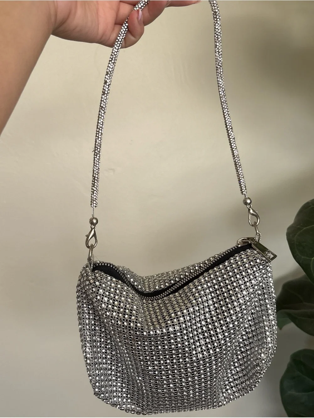 Silver Rhinestone Evening Shoulder Bag - Picture 4 of 6
